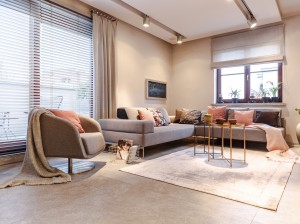 Spacious grey apartment interior